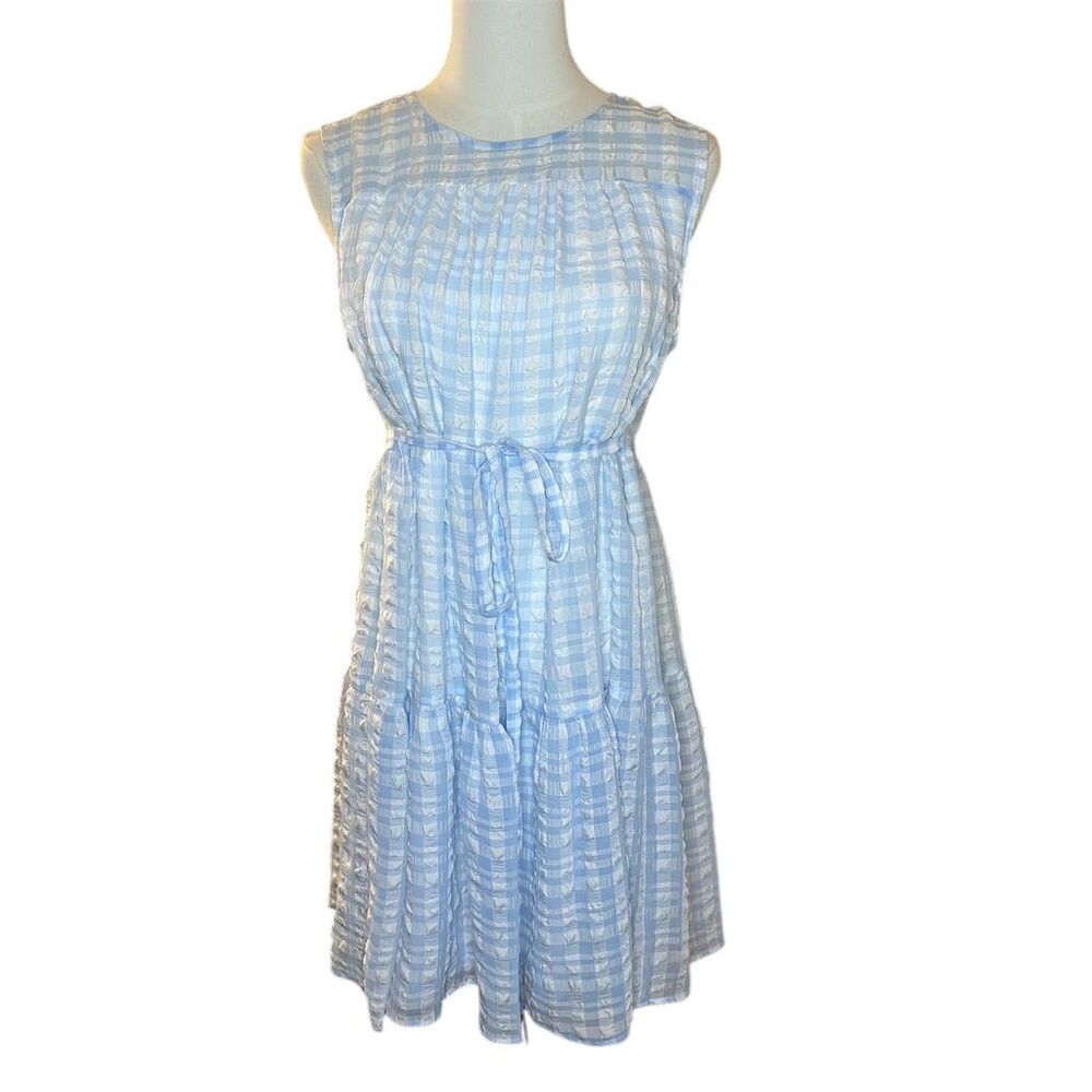 Calvin Klein Women's Size 6 Blue Gingham A-Line Mini Dress Sleeveless